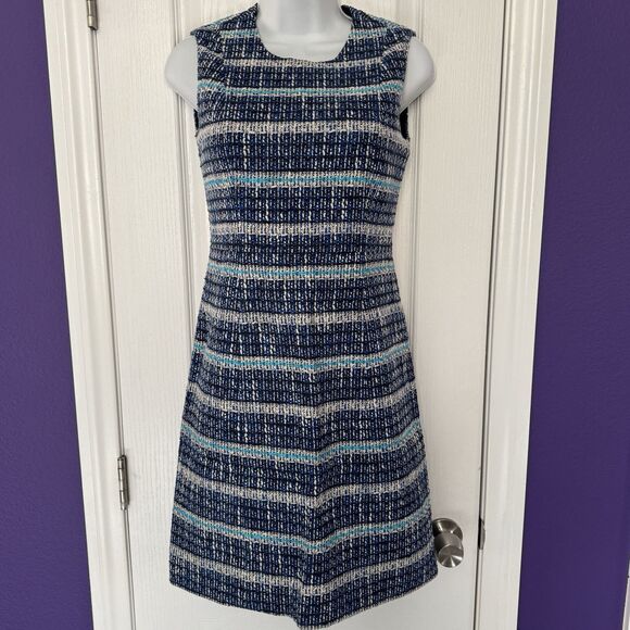 TORY BURCH Normandy Blue Petra Tweed Woven Sheath Sleeveless Dress Size 2 - Picture 1 of 12